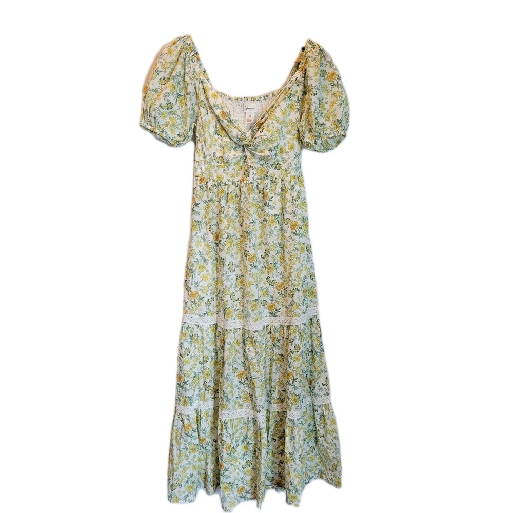 Japna Puff Sleeve Smocked Maxi Dress XS Farm Red Floral Rio Anthropologie Zara